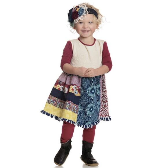 Persnickety Arabesque Bristol Dress Cream Red Blue Mixed Print Floral 12-18M - Picture 8 of 9